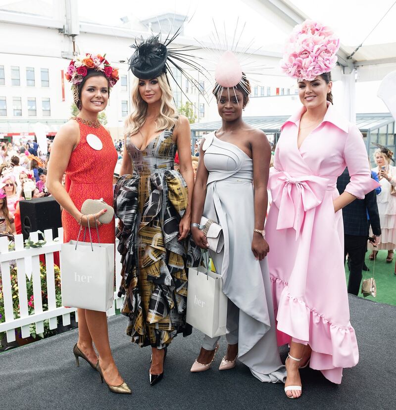 Best dressed finalists Deirdre Ní Shuileabháin, Pamela Uba are joined by Rosanna Davison and Síle Seioge. Photo: Andrew Downes/Xposure