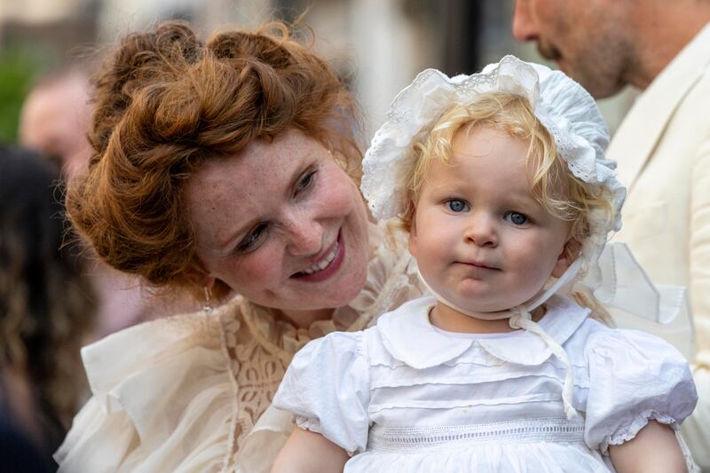Raychel O’Connell and her son Tadhg in Bloomsday attire on Duke Street, Dublin.
Photograph: Tom Honan/The Irish Times