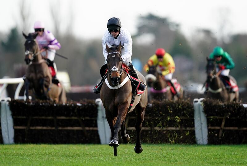 Constitution Hill, ridden by Nico de Boinville, hardly broke sweat as he romped to a long odds-on victory in the Ladbrokes Christmas Hurdle at Kempton Park, Sunbury-on-Thames. Photograph: John Walton/PA 
