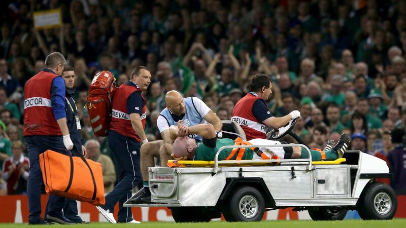 Paul O’Connell is stretchered off at the Millennium Stadium in 2015. Photograph: James Crombie/Inpho