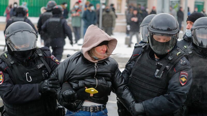A protester is arrested in Moscow on Sunday. Photograph: Sergei Ilnitsky/EPA