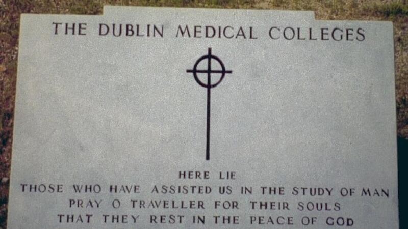 The former headstone on the plot at Glasnevin Cemetery for people who donated their bodies to medical science.