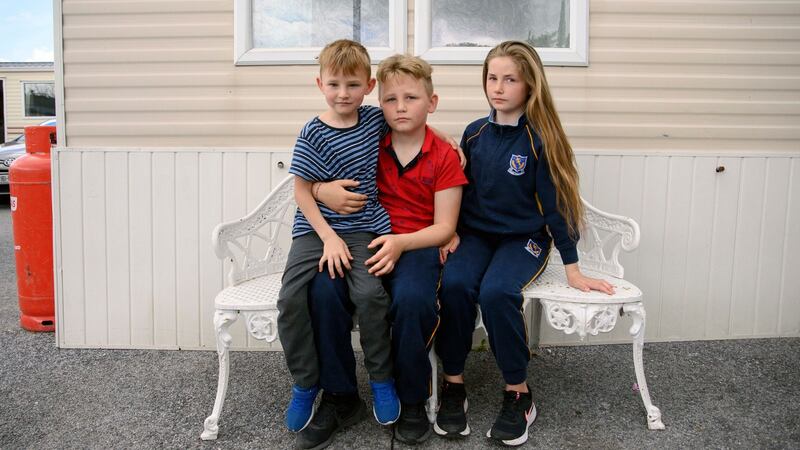 Siblings Dylan, Tommy Lee and Margaret McCarthy pictured at Spring Lane halting site in Cork city. Photograph: Daragh Mc Sweeney/Provision