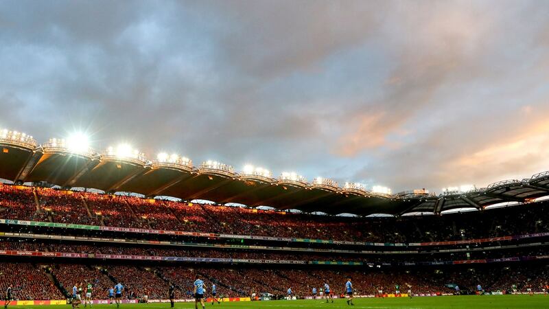 Floodlights on at Croke Park during the 2016 All-Ireland football final replay between Dublin and Mayo. Photograph: James Crombie/Inpho