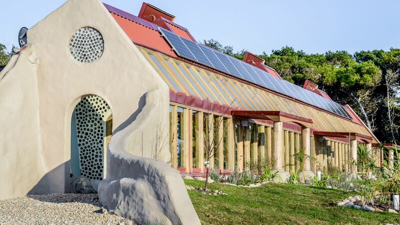 A public school in Argentina with walls built using recycled bottles. Photograph: Lorena Presno
