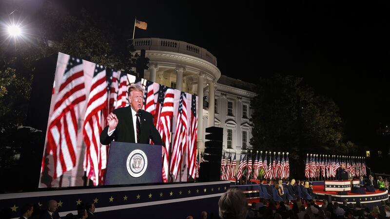 President Donald Trump is displayed on a screen while speaking during the Republican National Convention. Photograph: Bloomberg