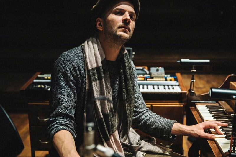 Nils Frahm in his studio at Funkhaus, a former East German broadcasting headquarters in Berlin. Photograph: Mustafah Abdulaziz/The New York Times