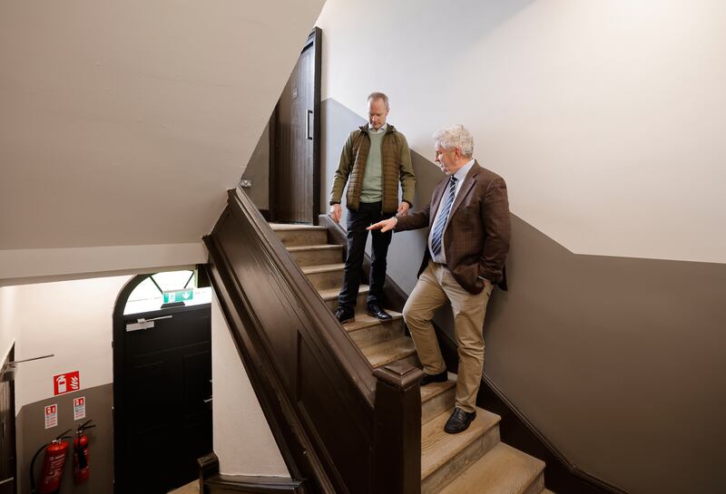 Programme manager Stephen Walsh and project sponsor Prof Kevin O’Kelly at the Rubricks building in TCD. Photograph: Alan Betson 

