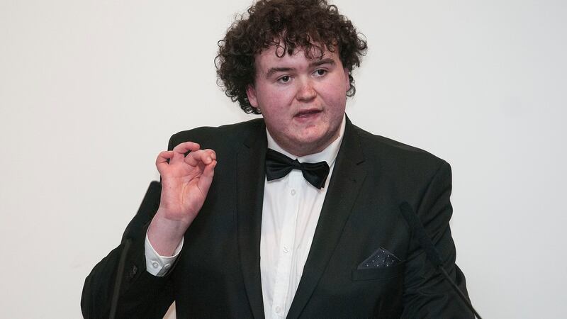 Russell Nairn of Queen’s Belfast Literific speaking against the proposition “this house would edit historically sensitive writing/Literature” at the final semi-final of The Irish Times Debate at Blackhall Place, Dublin. Photograph: Dave Meehan