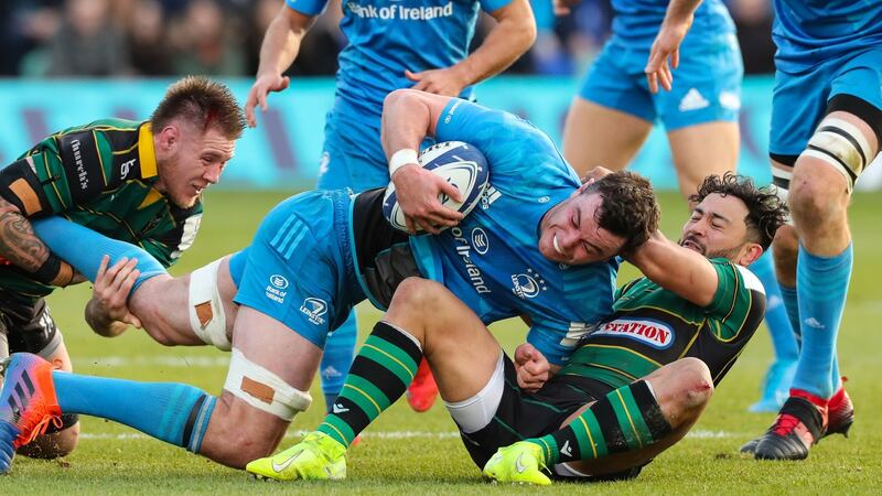 James Ryan carries during Leinster’s convincing win away to Northampton. Photograph: Billy Stickland/Inpho