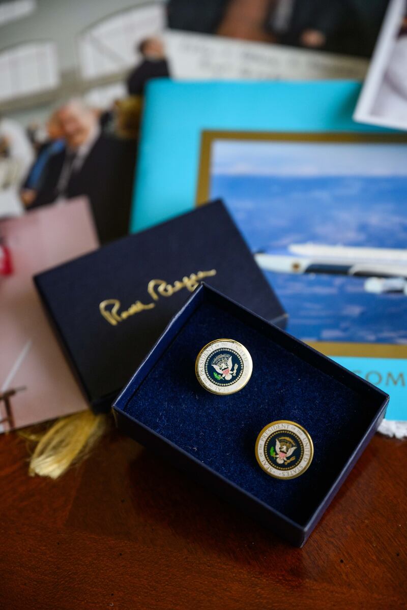 Cufflinks gifted to John O'Farrell by then US president Ronald Reagan. Photograph: Diarmuid Greene