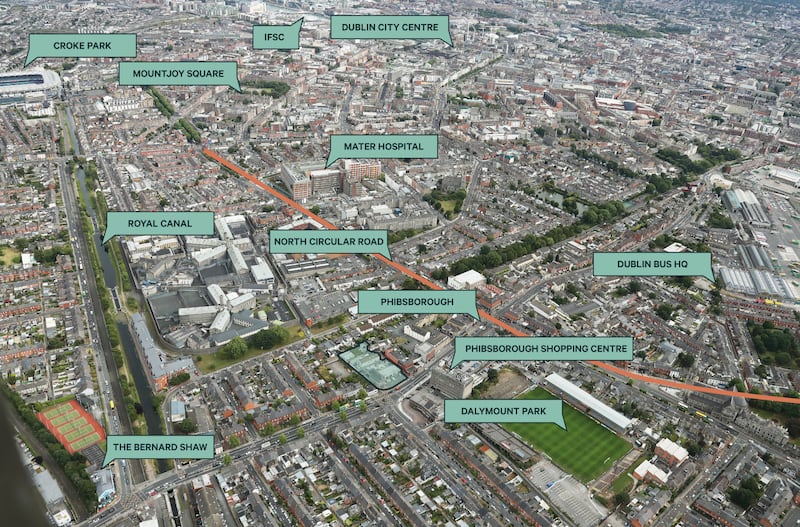 An aerial view of the Phibsborough Road site
