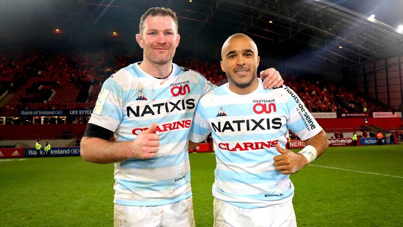 Racing 92 duo Donnacha Ryan and Simon Zebo after the Champions Cup game against Munster at Thomond Park last November. Photograph: Ryan Byrne/Inpho