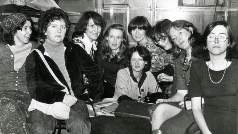 L to R: Maeve Donelan, Nell McCafferty, Mary Maher, Geraldine Kennedy, Renagh Holohan, Gabrielle Williams, Christina Murphy, Mary Cummins and Caroline Walsh. Photograph: The Irish Times