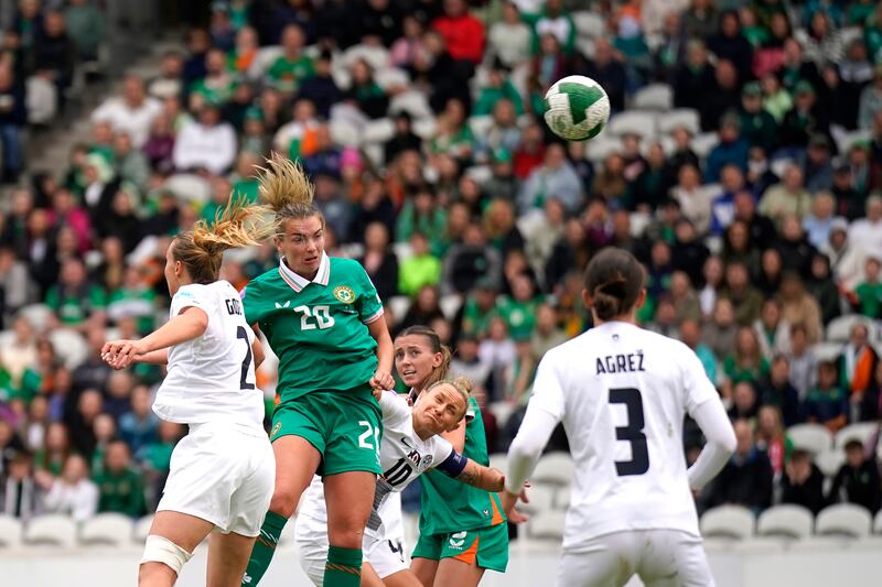 Republic of Ireland's Saoirse Noonan scores. Photograph: PA