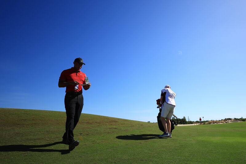Tiger Woods walking from the third green during the final round of the Hero World Challenge at Albany golf course in Nassau, Bahamas. Photograph: Mike Ehrmann/Getty Images