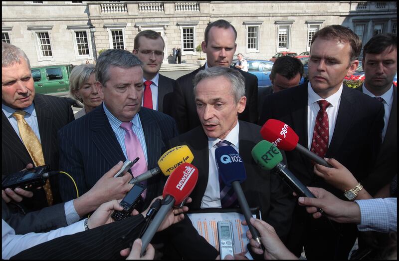 Richard Bruton in June 2010 with supporters of his challenge to Enda Kenny's Fine Gael leadership. Photograph Brenda Fitzsimons