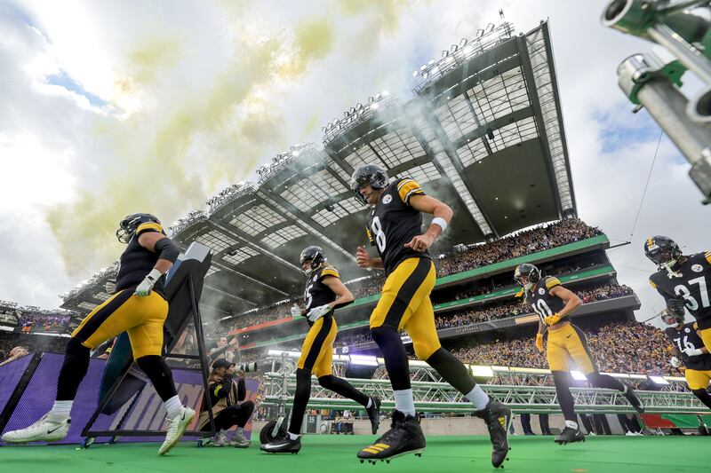 Pittsburgh Steelers' Aaron Rodgers takes to the pitch at Croke Park on Sunday. Photograph: 
Laszlo Geczo/Inpho