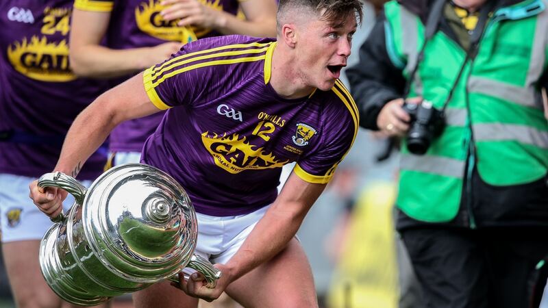 Conor McDonald celebrates Wexford’s Leinster hurling final victory over Kilkenny at Croke Park. Photograph: Gary Carr/Inpho