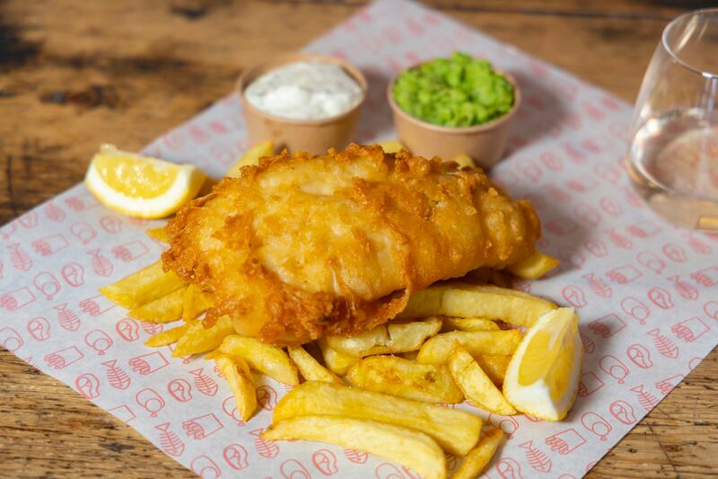 Hake with mushy peas and tartar sauce, {…} And Chips, Dungarvan. Photograph: Patrick Browne