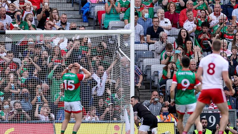 Ryan O’Donoghue reacts to missing a penalty. Photo: James Crombie/Inpho