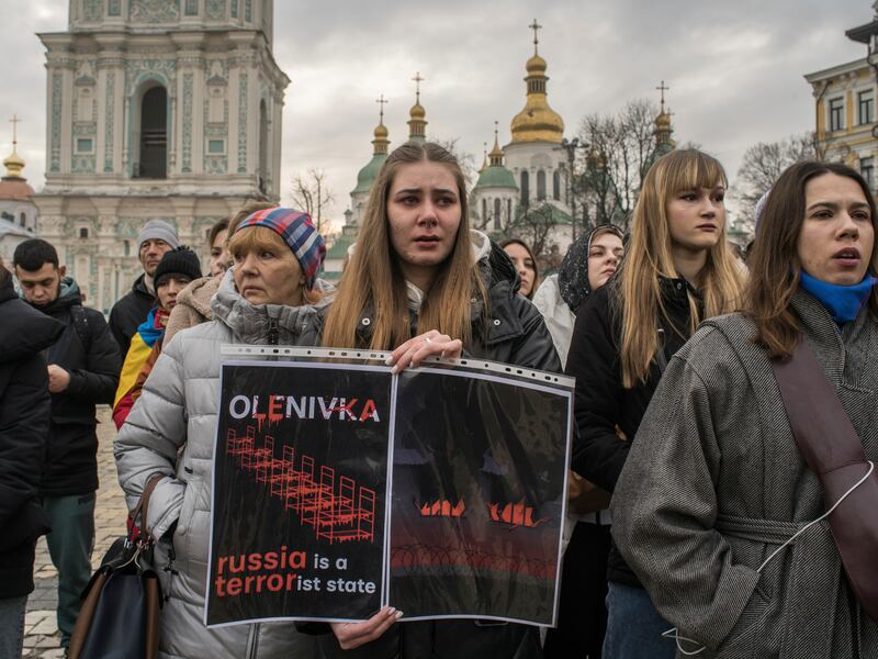 Families of Ukrainian prisoners of war attend a 'Christmas in Captivity' protest in Kyiv om December 24th. Photograph: Laura Boushnak/New York Times