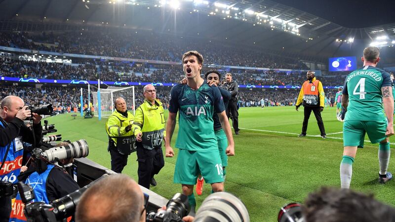 Fernando Llorente celebrates Tottenham Hotspur’s win over Manchester City. Photograph: Anthony Devlin/AFP