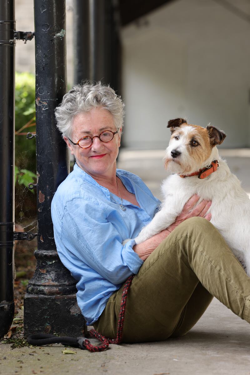 Theatre director Garry Hynes with her dog Ladeen after rehearsals for Macbeth at Wesley House, in Ranelagh. Photograph: Alan Betson/The Irish Times

