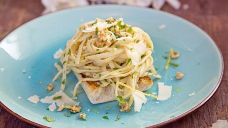 Vanessa Greenwood’s linguine with garlic and hazelnut crumble
