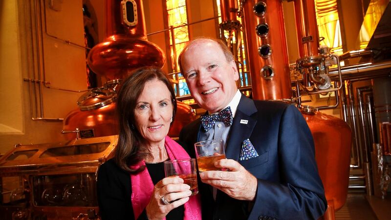 Alltech co-founders Deirdre and Pearse Lyons at the Pearse Lyons Distillery in Dublin.  Photograph: Conor McCabe