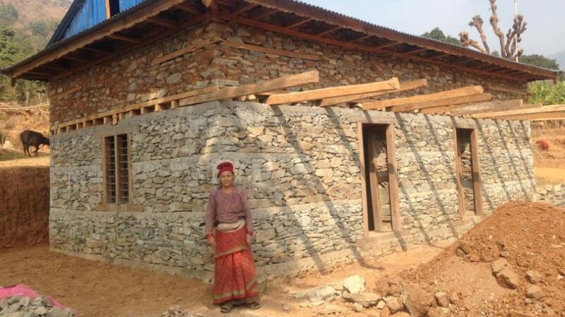 A load-bearing stone masonry in mud mortar home in Okhaldhunga, Nepal. Photograph: HRRP