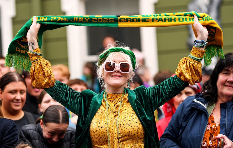 A Kerry fan dressed in the county colours for the team's homecoming. Photograph: Ben Brady/Inpho