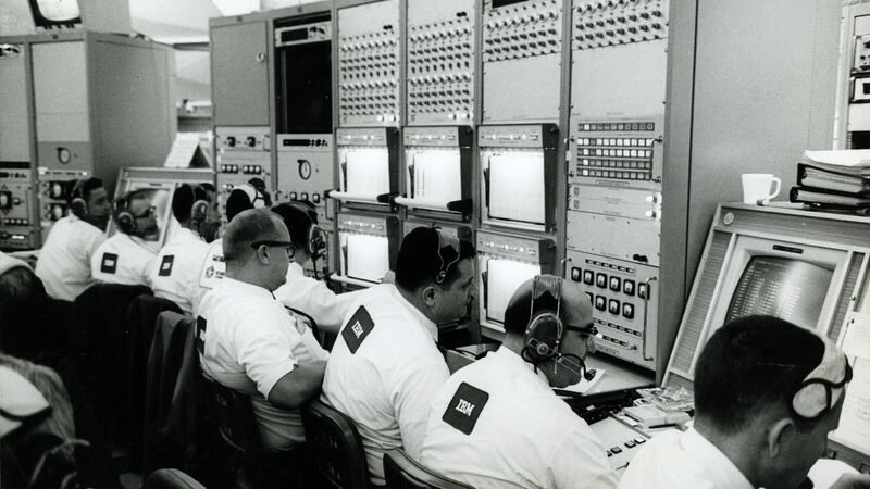 Nasa employees operating the computer systems for the Apollo 11 mission