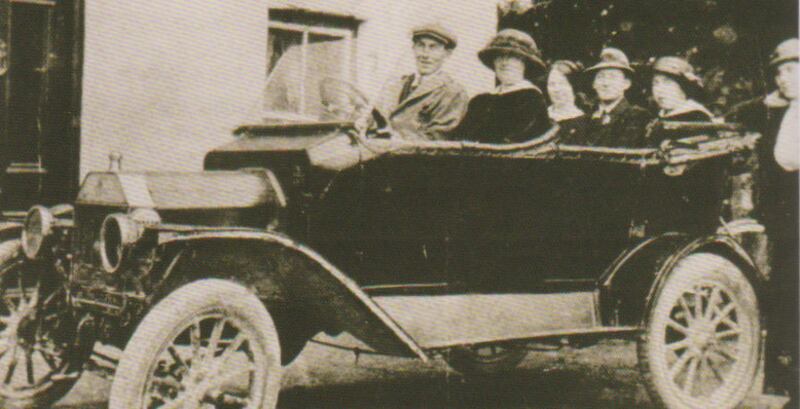 Photo of the first car in Glenamaddy owned by Tommy Collins of the Imperial Hotel from Glenamaddy Boyounagh, Our People, Our Heritage edited by Peadar O’Dowd.