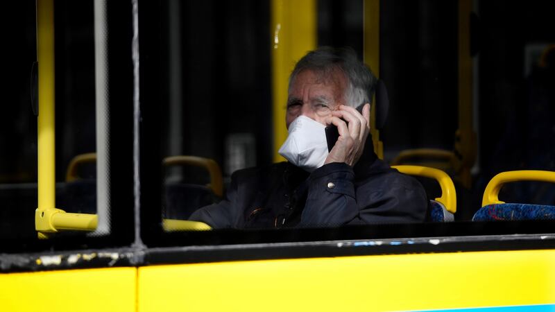 A passenger on a bus in Dublin. Photograph: Aidan Crawley/EPA