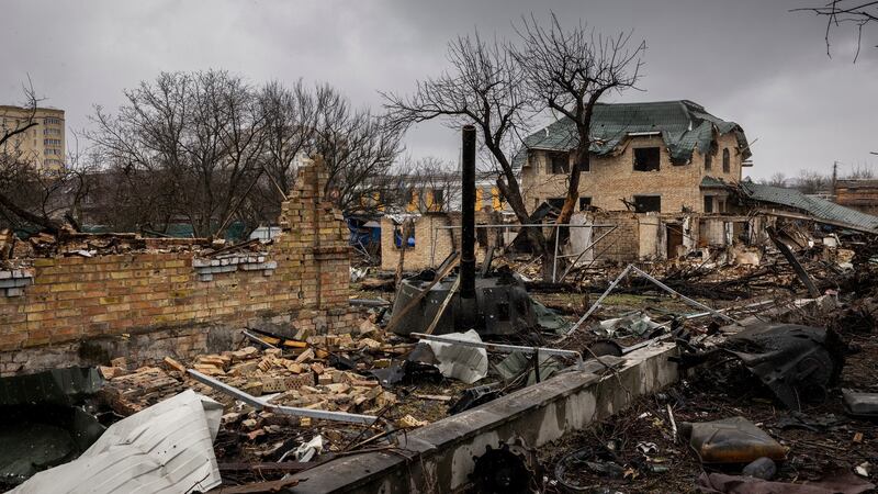 Bodies were discovered strewn across streets in Bucha in the wake of a pullback by Kremlin troops. Photograph: Ivor Prickett/The New York Times