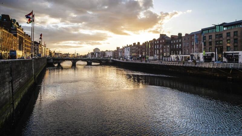 Dublin’s river Liffey, which is at the heart of James Joyce’s Finnegans Wake, and riverrun, which was created by Olwen Fouéré. Photograph: Angela Sorrentino/Getty Images