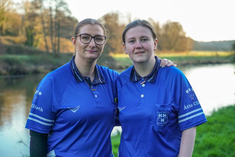 Robyn Byrne and Katie Sheldon from the Dublin team at the Leinster darts finals in Enniscorthy. Photograph: Enda O'Dowd