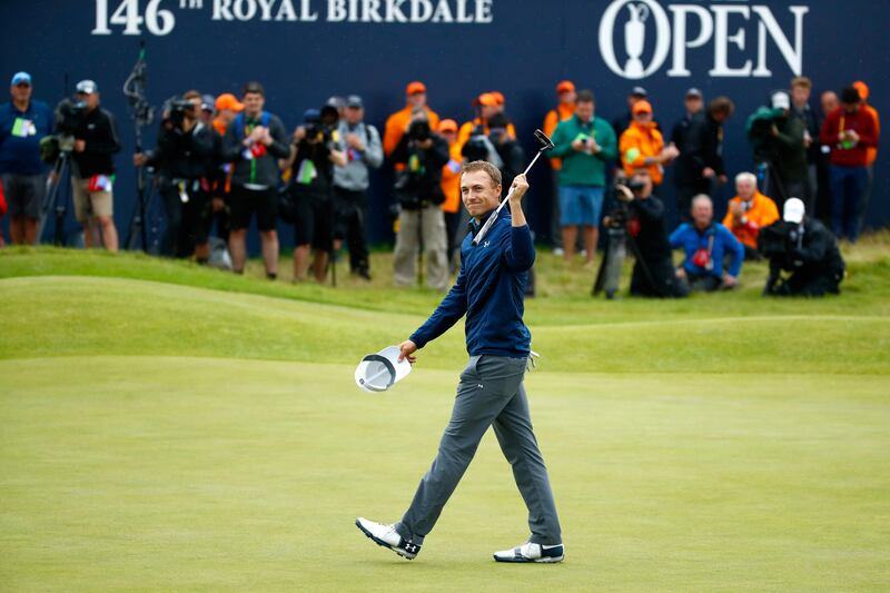 Jordan Spieth celebrates victory during the final round of the 146th Open Championship at Royal Birkdale in 2017 in Southport, England.  Photograph: Gregory Shamus/Getty Images