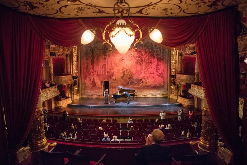 Socially distanced concert: fewer than 200 people were allowed into the theatre. Photograph: Gordon Welters/NYT