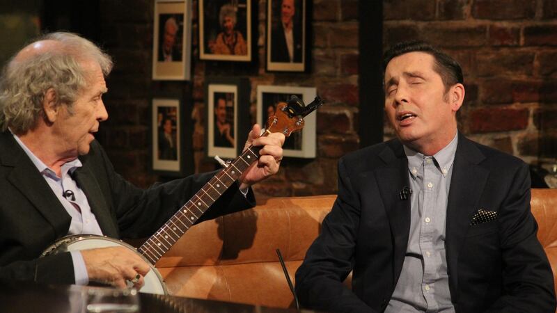 Christy Dignam with Finbar Furey on The Late Late Show. Photograph: RTE
