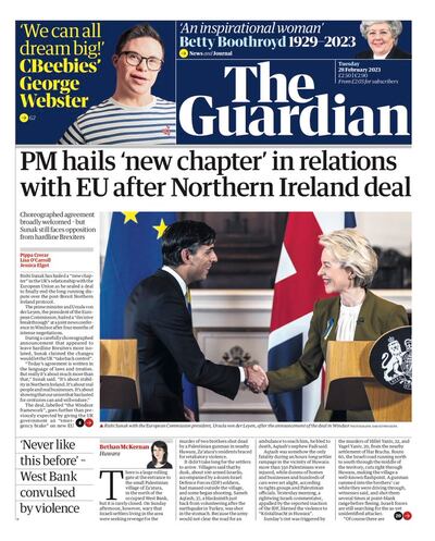How The Guardian reported the deal on its front page.