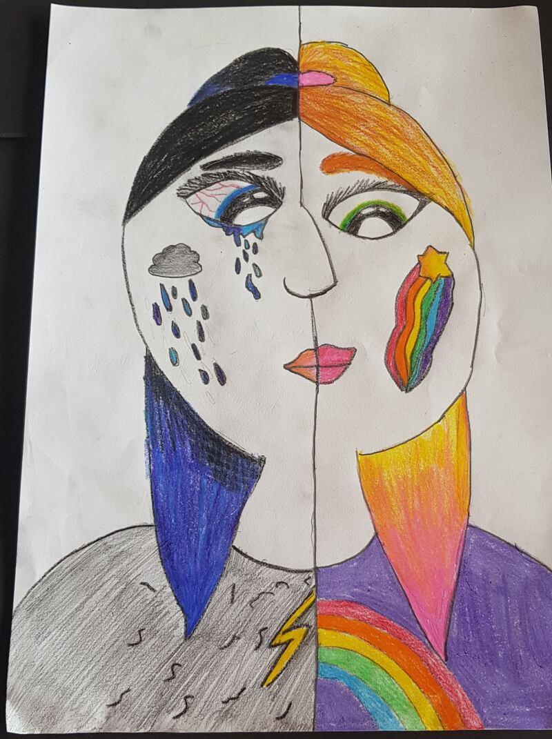 Lucy Vaughan, aged 11.
'Mixed Emotions! I'm in lockdown. Sometimes, I feel so happy to be free from routine. There are times when I feel sad thinking about all the people I miss so much and I cannot visit.  I wish coronavirus would disappear.'