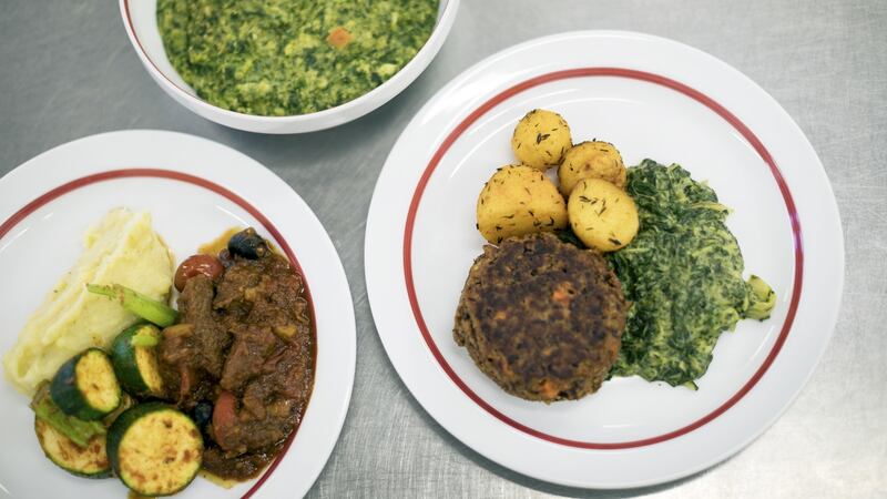 Three lunch meals at the Havelhöhe hospital in Berlin. Photograph: Gordon Welters/The New York Times