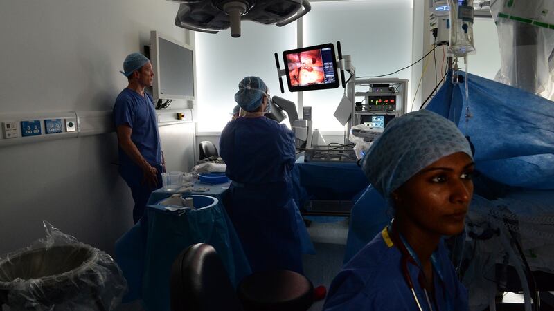 The scene during a robotic operation with urologists David Melvin and Barry McGuire at St Vincent’s Hospital. Photograph: Cyril Byrne