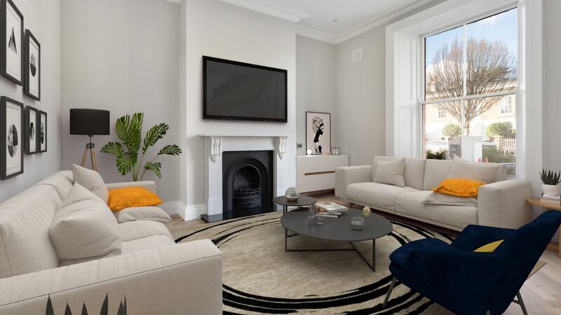 Reception room,  virtually staged.