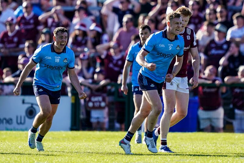 Dublin's Tom Lahiff celebrates after kicking the winning score against Galway. Photograph: James Lawlor/Inpho