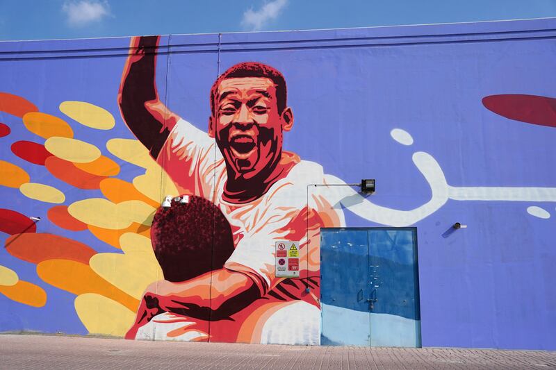 A mural of Pele near the Khalifa International Stadium, Al Rayyan, Qatar. Photograph: PA