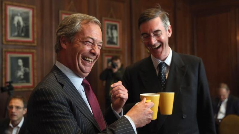 The supercilious Nigel Farage and the snooty Jacob Rees-Mogg represent just one aspect of the Leave side. Photograph:  Dan Kitwood/Getty