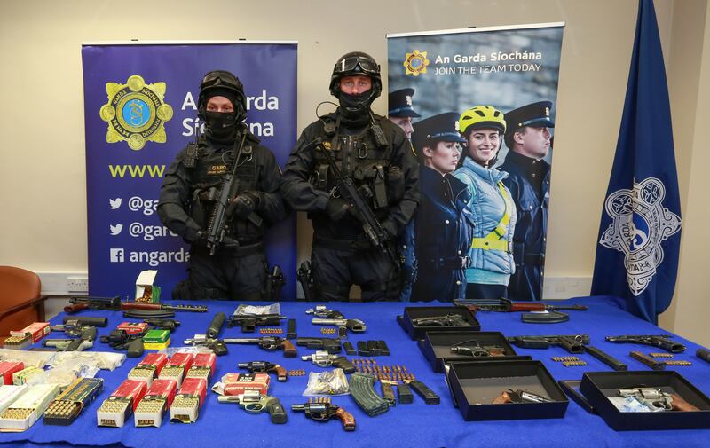 Some of the guns and ammunition seized from organised crime gangs over the past four years. Photograph: Crispin Rodwell